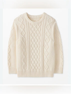 Vintage Irish Fisherman Cable Knit Sweater Cream Wool Blend XL